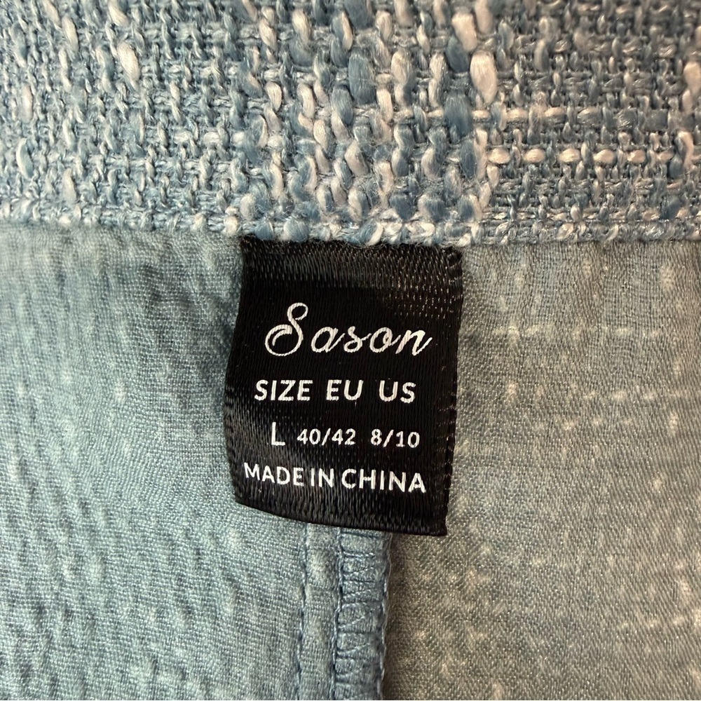 Sason Textured Double-Breasted Blazer – Blue – Size L (US 8/10) - Picture 9 of 10